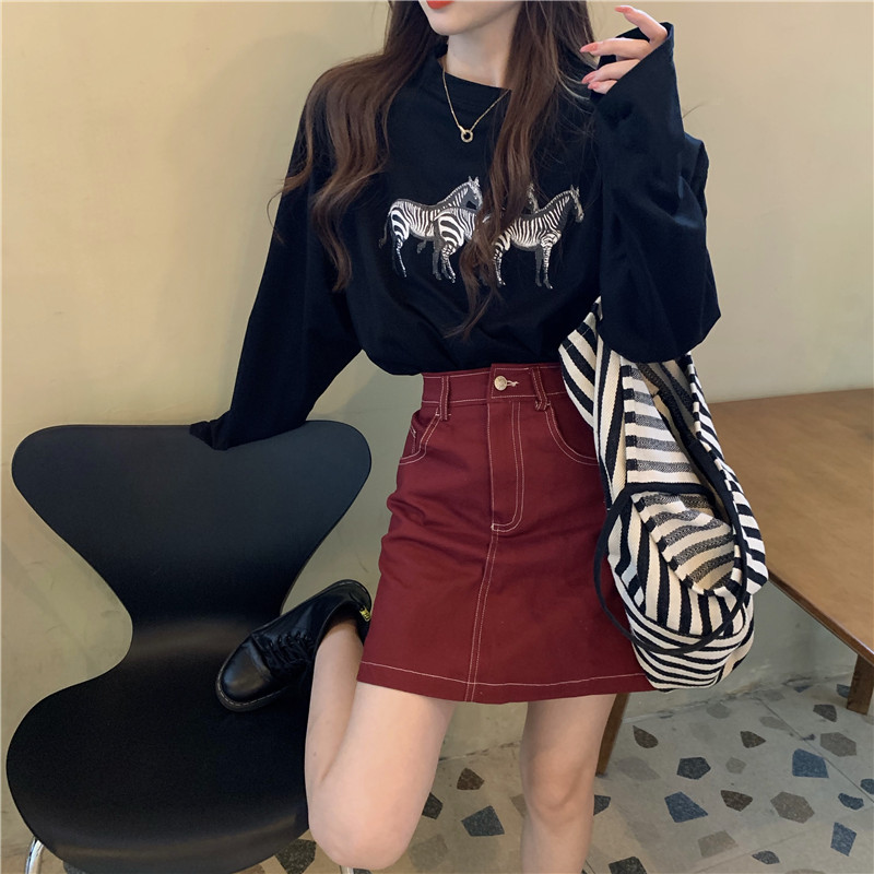 Women Korean Long Sleeve Cartoon zebra Printed Blouse | BigBuy360 - bigbuy360.vn