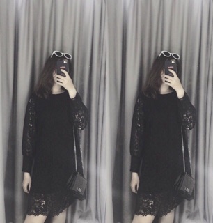 Đầm ren suông tay bo