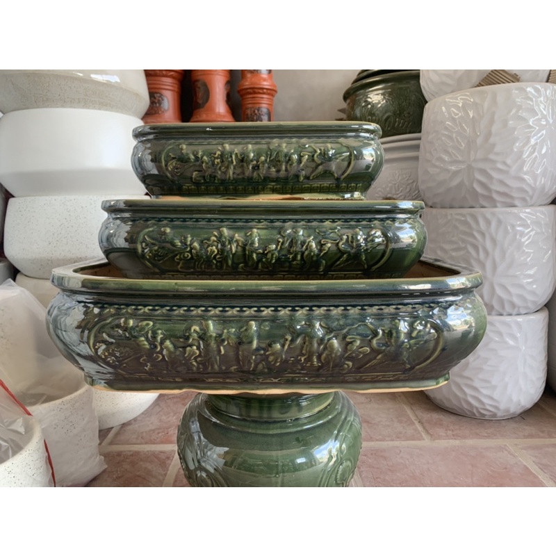 Bộ chậu bát tiên men xanh
