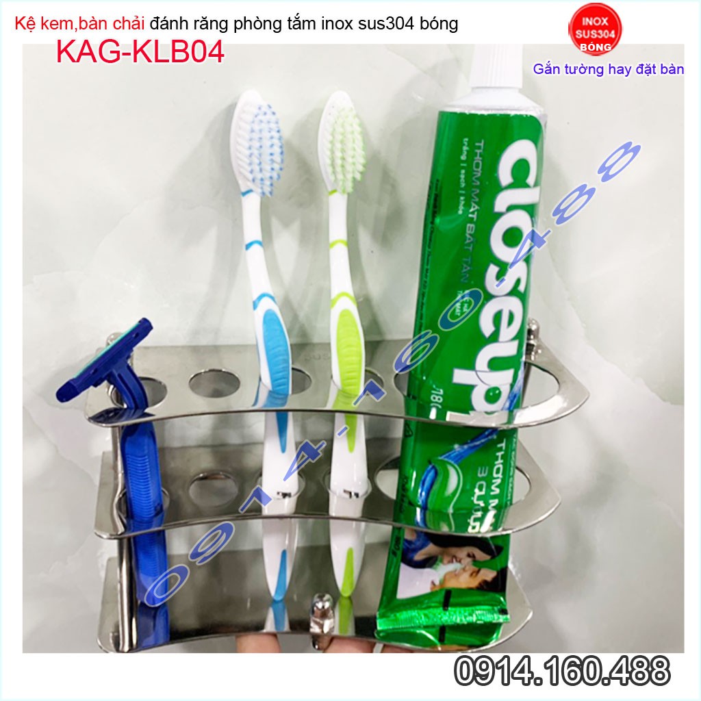 Kệ inox 304 để kem đánh răng bàn chải KAG-KLB04 giá để cây đánh răng sử dụng tiện lợi siêu bền