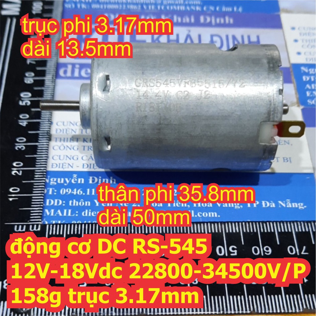 động cơ DC RS-545 GRS545VFB5515/72 12V-18Vdc 22800-34500V/P 158g trục 3.17mm kde6737