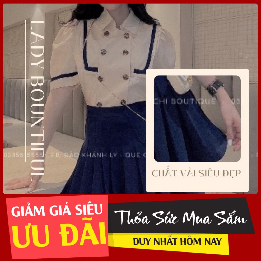 Set bộ áo thủy thủ phối nút chạy viền tay ngắn kèm chân váy xếp ly và đầm thủy thủ tay ngắn đồng giá