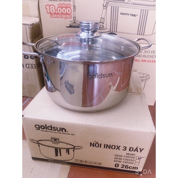 Nồi luộc gà inox 3 đáy goldsun GE43-1302SG cao cấp, dùng được bếp từ size 26cm