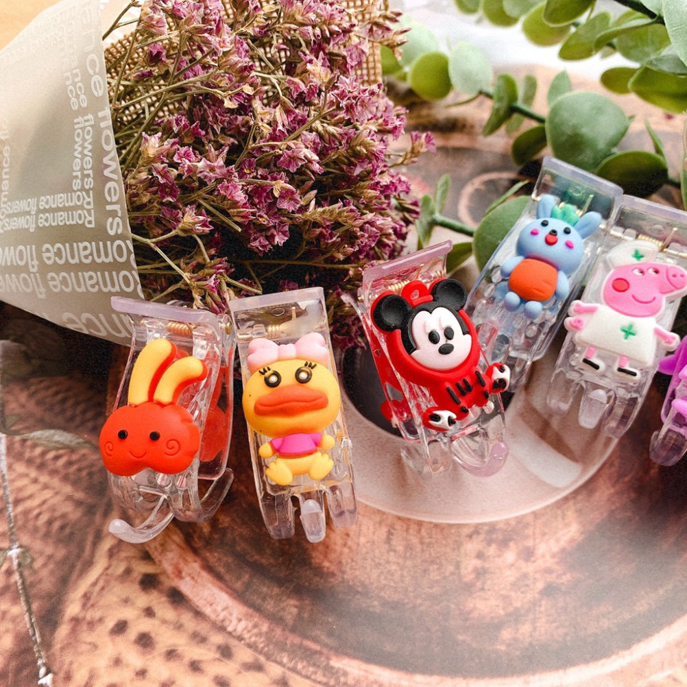 🍓Kẹp Càng Cua 3 Răng Nhựa Trong Suốt Chống Gãy Tốt Hình Thú Hoạt Hình Xinh Xắn Hot