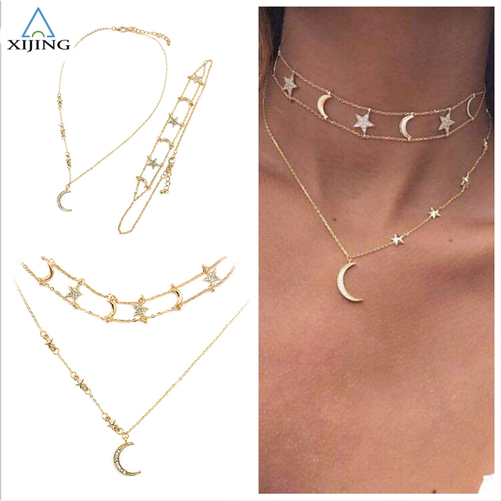 Vòng cổ choker nhiều lớp trang trí mặt hình ngôi sao phong cách Boho