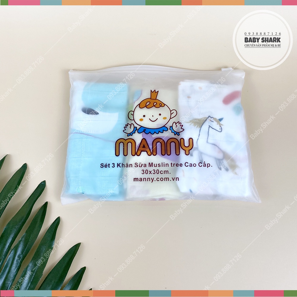 [Set 3] khăn sữa muslin tree Manny 30x30cm cực mịn