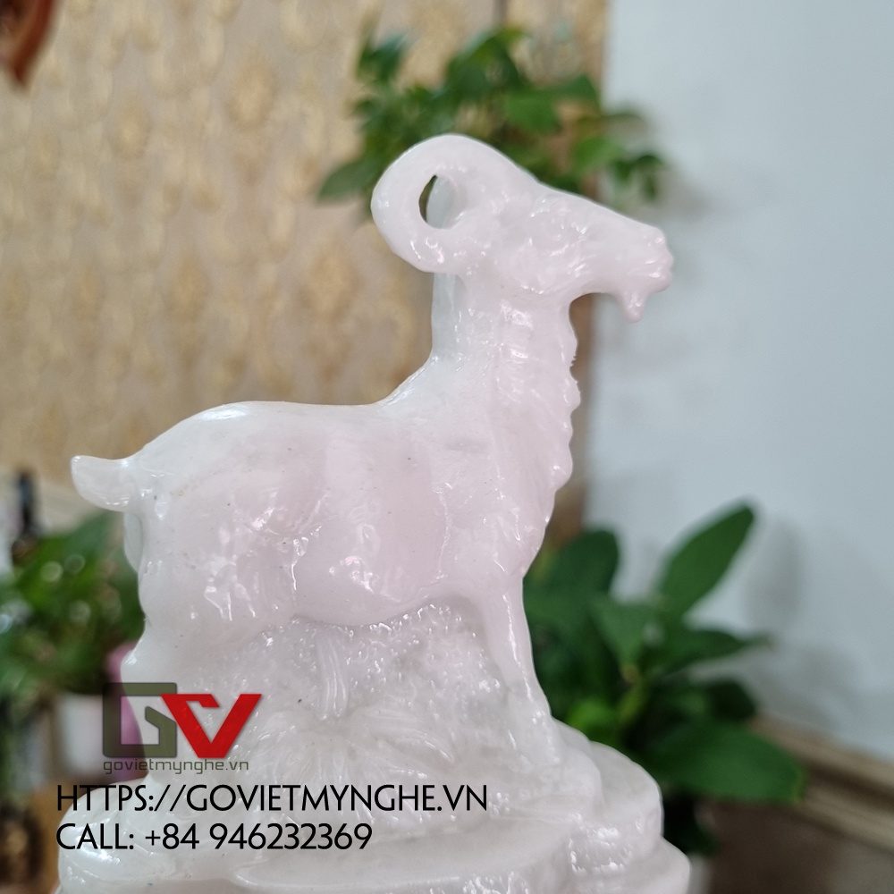 Tượng đá Dê phong thủy mang may mắn tài lộc -  Chiều cao 11cm - Màu trắng đá non nước