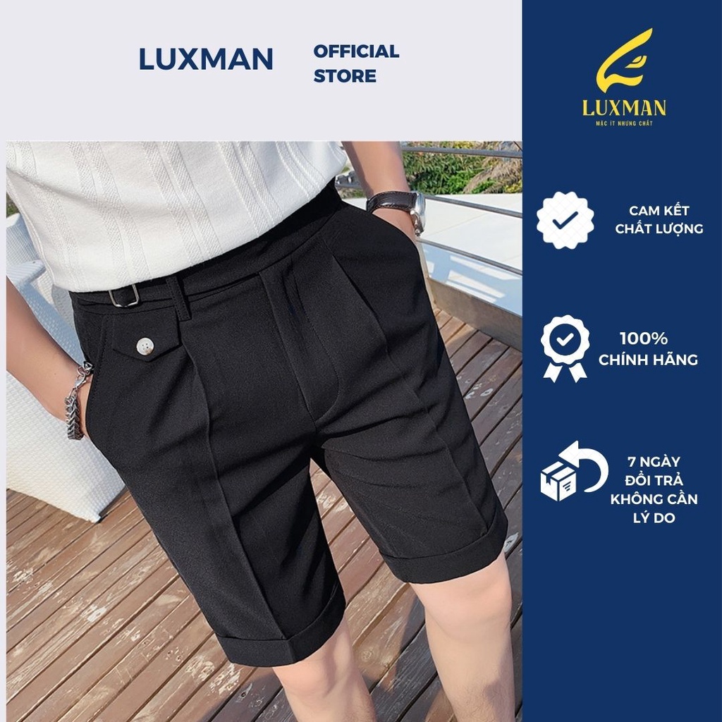 Quần short nam trơn cạp cao chất liệu cashmere cao cấp thiết kế đai thay thắt lưng thiết kế bởi thương hiệu LUXMAN