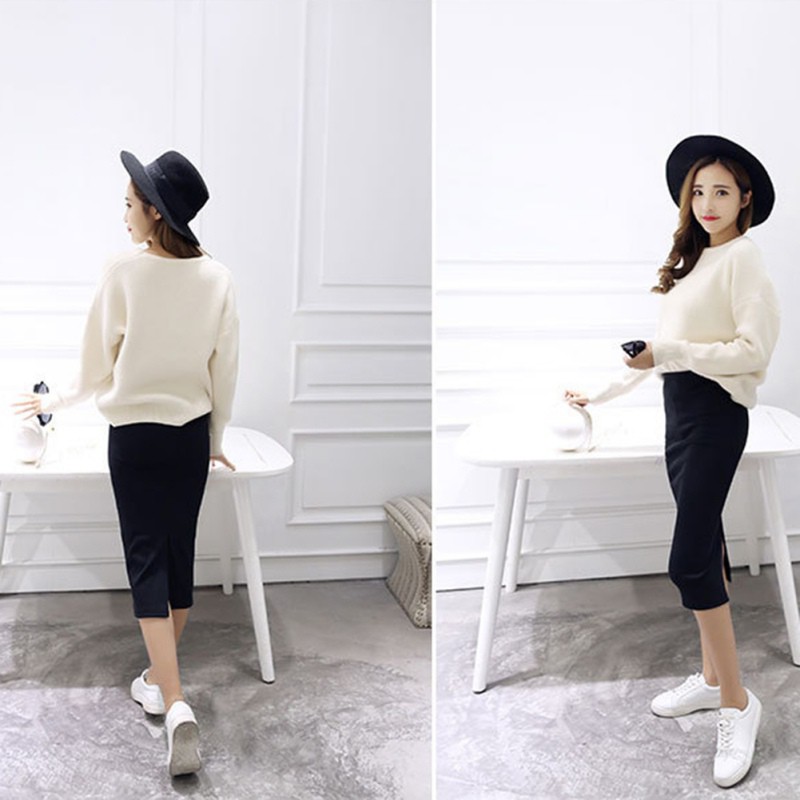 Chân váy xẻ tà màu trơn kiểu dáng thời trang