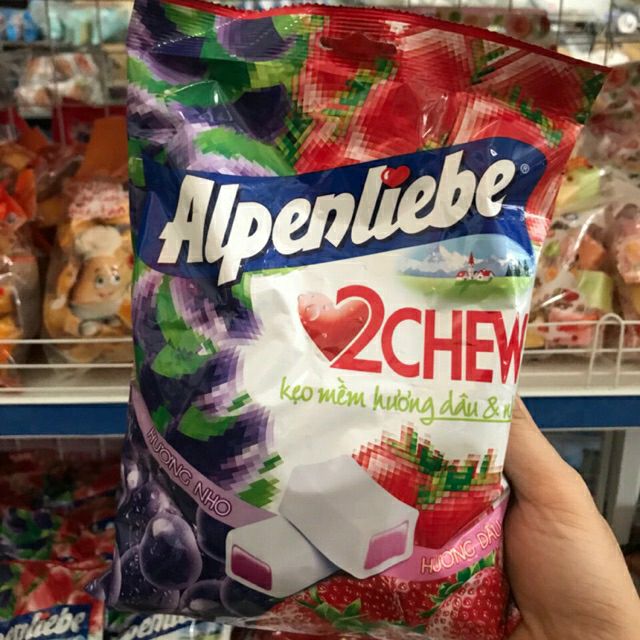 Kẹo mềm alpenliebe 2chew hương dâu &amp; nho 87.5g và 227.5g