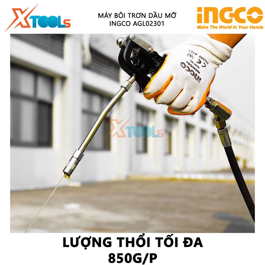 Máy bôi trơn dầu mỡ INGCO AGL02301 | mỡ bôi trơn Chiều dài ống mỡ 5M, Áp suất làm việc 6-8 bar, 315 x 430mm, lượng khí 6