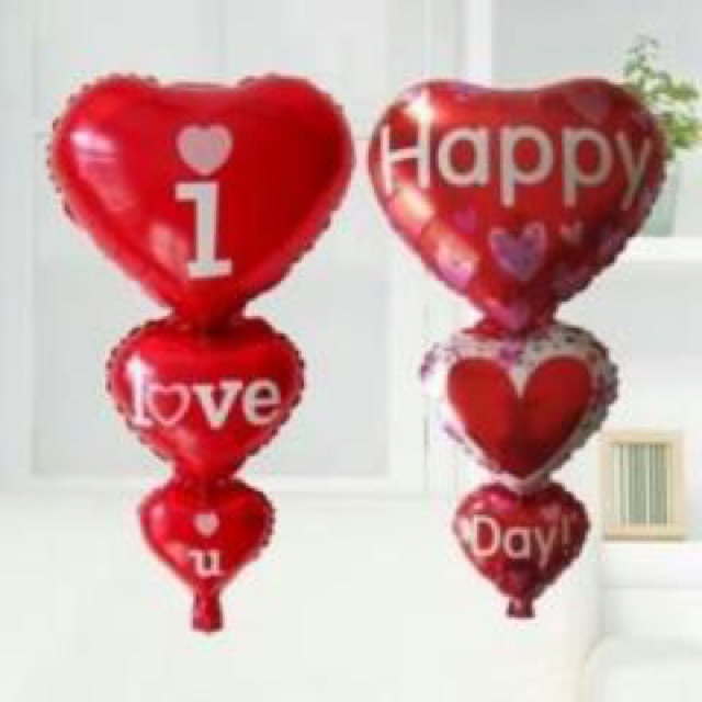 Bóng tráng nhôm trái tim 3 tầng chữ I LOVE YOU
