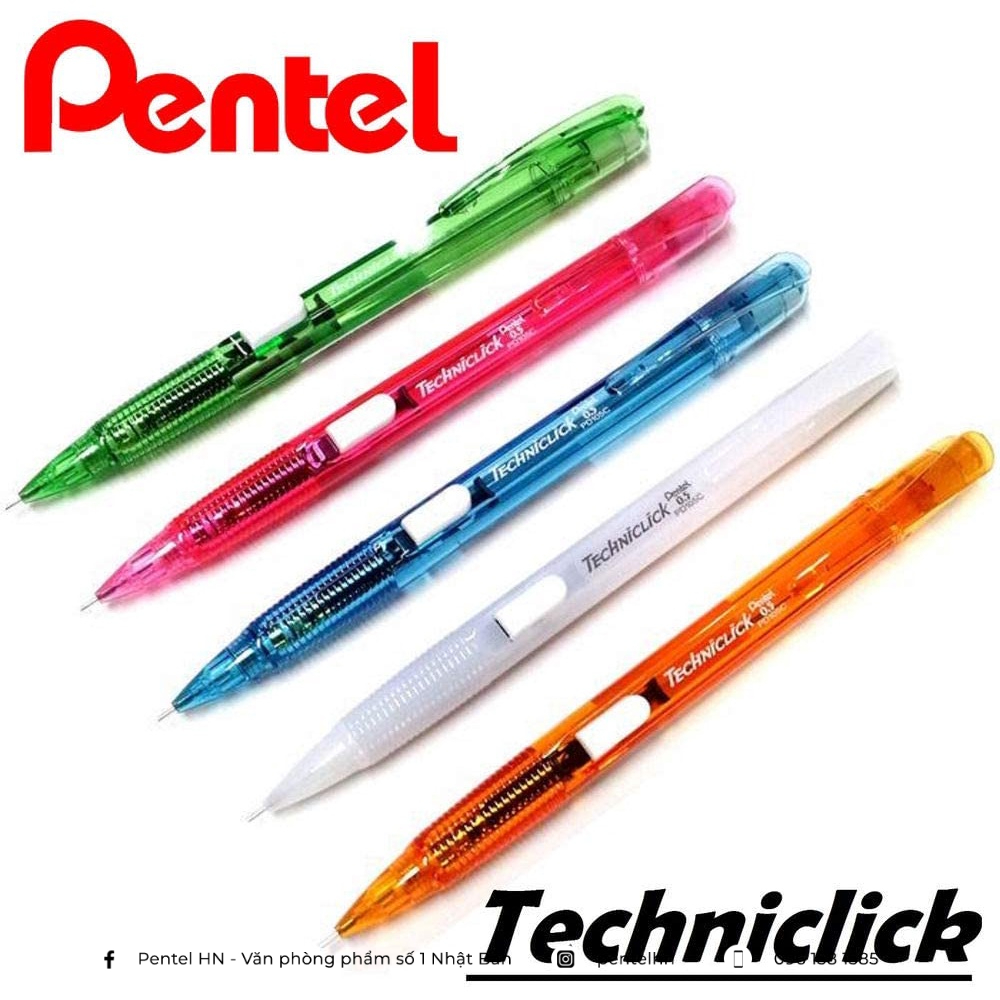Bút Chì Kim Pentel PD105C Nút Bấm Thân Giữa | Ngòi 0.5mm | Thiết Kế Thân Nhựa Màu Bán Trong Đẹp Mắt