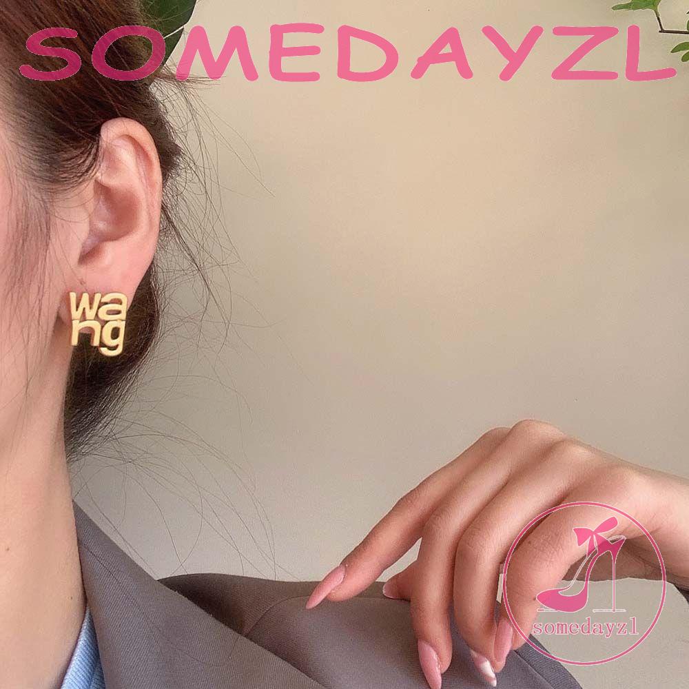 Khuyên Tai Dễ Thương Tinh Tế Cho Nữ SOMEDAYZL|Màu Sắc Bông Tai Chữ Wang Bằng Hợp Kim Xinh Xắn Dành Cho