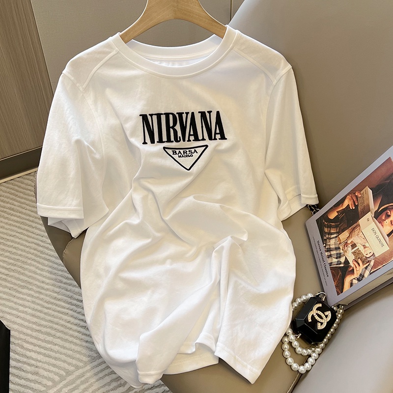 NRVP Áo thun nữ tay ngắn họa tiết chữ phong cách Hàn Quốc thời trang mùa hè 2022