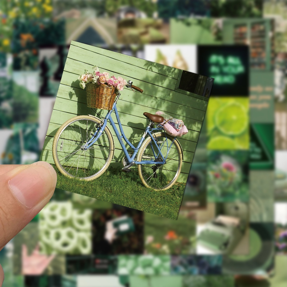 Bộ 50 miếng dán trang trí máy tính xách tay chống thấm nước hình phong cảnh xanh lá