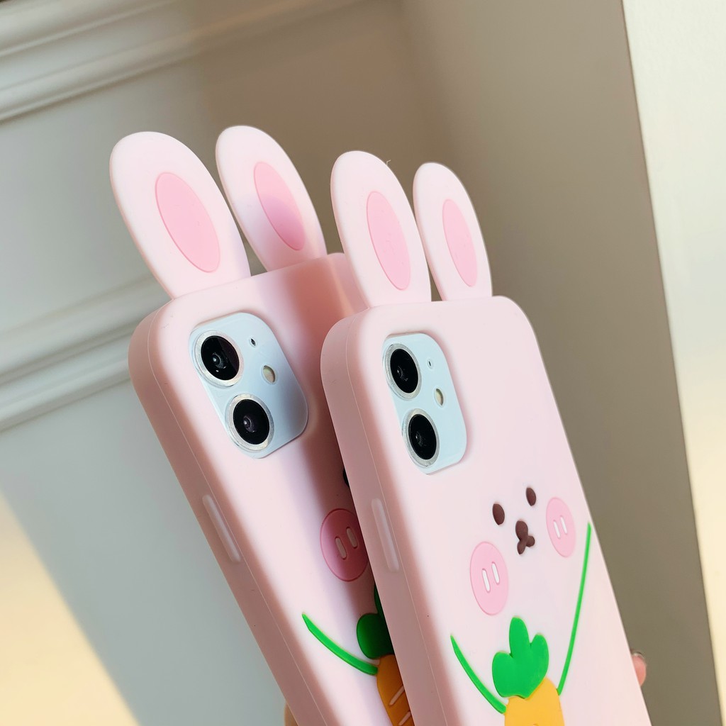 Con thỏ màu hồng cà rốt phù hợp với Apple 12 Ốp lưng điện thoại di động XS silicon iPhone11ProMax mềm 8plus bao gồm tất cả các XSMAX 7p phong cách Hàn Quốc SE2 stereo XR nữ