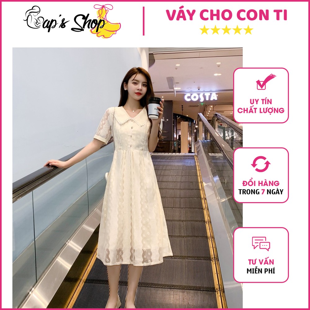 Váy cho con ti, chất ren, cổ bẻ, dáng xòe