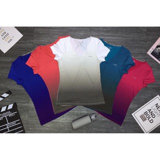 Áo thun thể thao, tập gym, yoga nữ HIYE cộc tay 2 lớp màu ombre ôm thon gọn bụng -TSF027