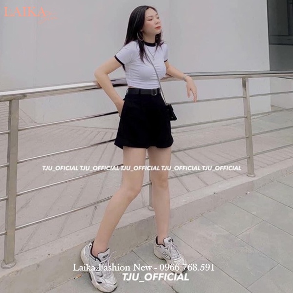 Quần đùi nữ gập gấu cạp cao có đai túi cúc cài màu Đen Trắng dáng quần short nữ lưng cao vải mềm mặc ở nhà đi biển đẹp