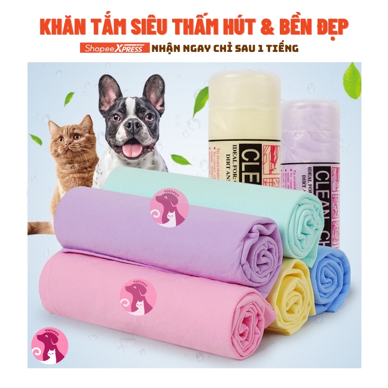 Khăn tắm cho chó mèo - Thấm hút gấp 10 lần so với khăn bông - Có hộp tiện lợi - Tiết kiệm thời gian