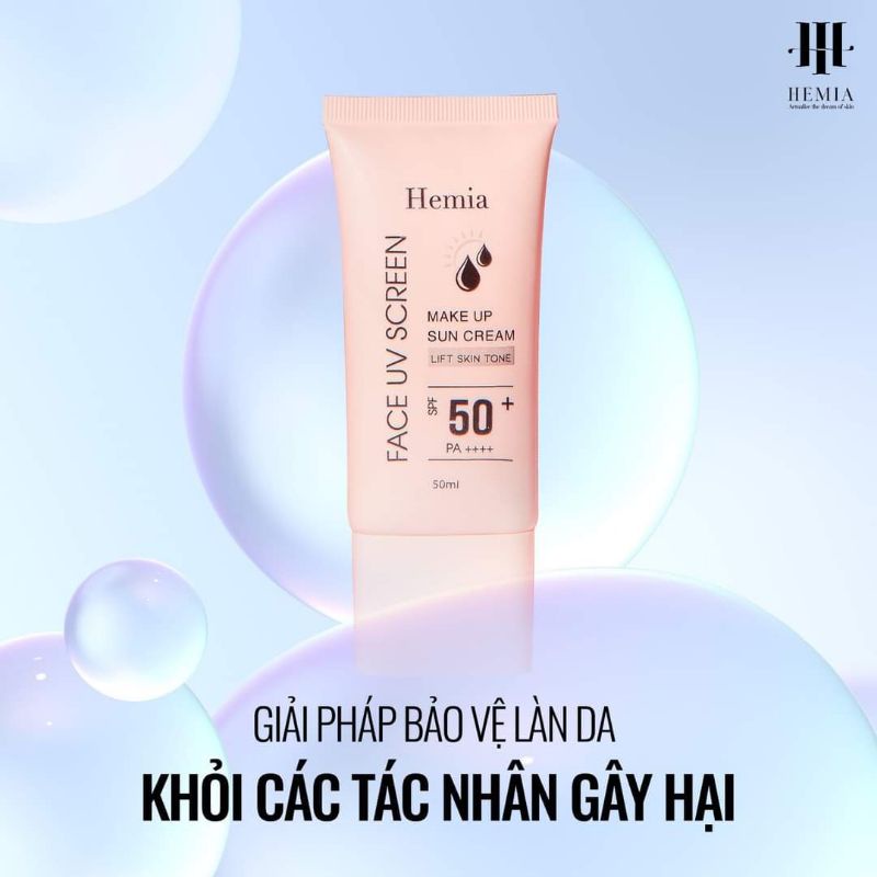Mã BANHQ2334 giảm 50K Kem chống nắng HEMIA chính hãng nâng tone trắng da SPF50+ Makeup Da Không Nhờn Dính Bóng Dầu