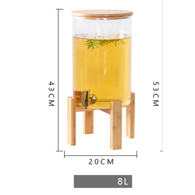Libishop - Bình Thủy Tinh Chịu Nhiệt Cao Cấp có Kèm Vòi Và Kệ gỗ kê Borosilicate Glass 8L - Phát triển theo công nghệ Nh