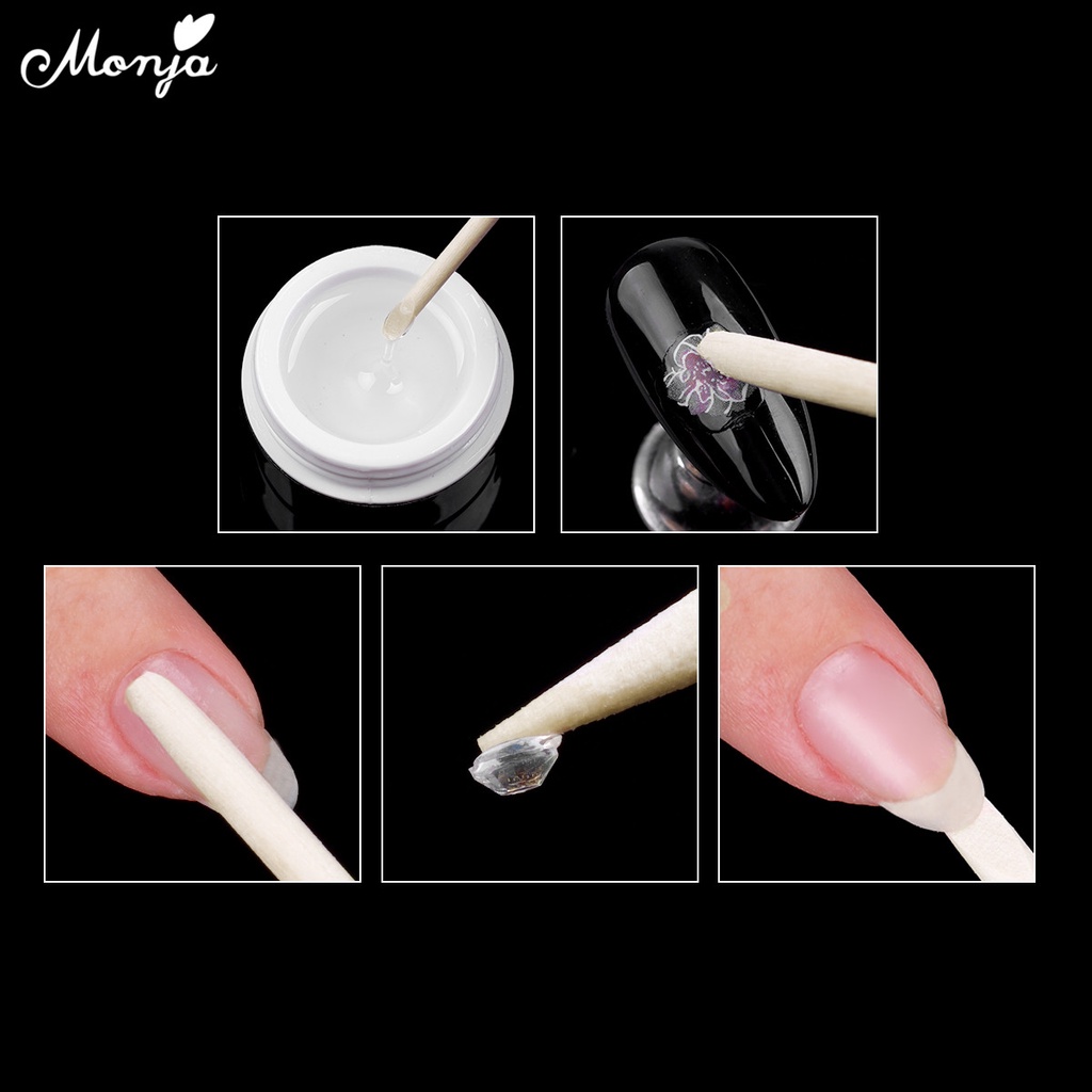 MONJA Set 10 / 20 / 50 / 100 Que Gỗ Đính Đá 4 Kích Cỡ Trang Trí Móng Tay DIY