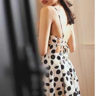 Đầm hai dây cột dây lưng - Polka Dot