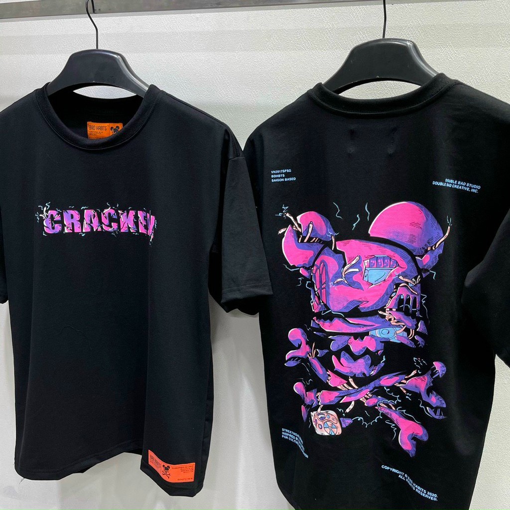 Áo thun CRACKEN người máy họa tiết đầu lâu tím unisex form rộng tay lỡ | BigBuy360 - bigbuy360.vn