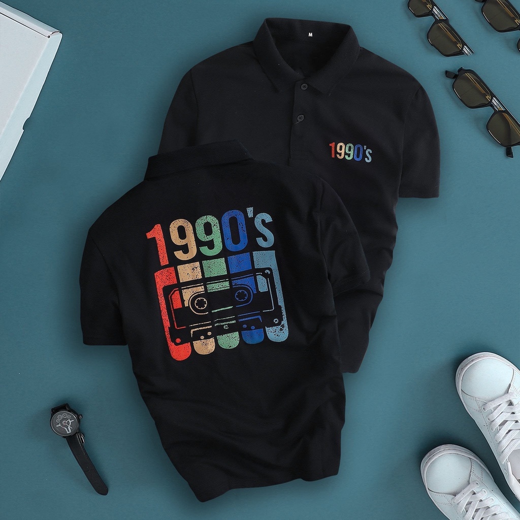 Áo thun polo 1990s Radio - vải cao cấp unisex nam nữ áo đen