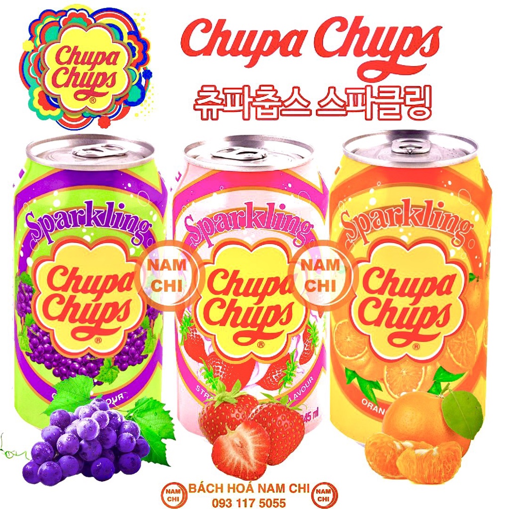 Soda Trái Cây Vị Kẹo Chupa Chups Nho Dâu Cam Cực Ngon - Hàn Quốc