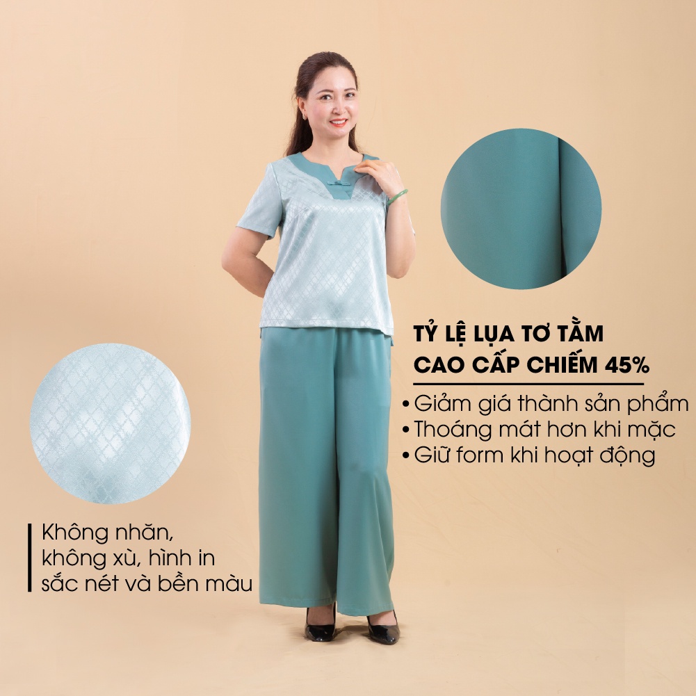 Đồ Bộ Trung Niên Nữ Lụa Việt Cao Cấp Mặc Nhà ANCHI B07 Xanh Quà Tặng Cho Mẹ