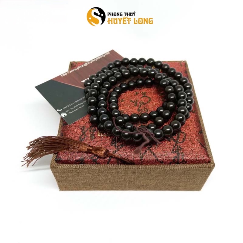 ✳✇❧Chuỗi Vòng Gỗ Mun Sừng 108 Hạt 8 Ly, Đen Bóng Tự Nhiên, Quấn Tay Nam Nữ