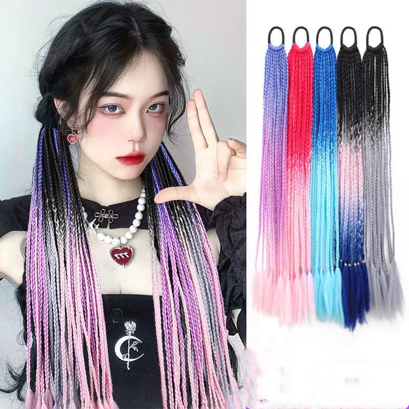 Tóc Giả Đuôi Ngựa Dạng Bện Nhiều Màu Sắc Phong Cách Punk Hiphop Thời Trang Qipin Y2k Dành Cho Nữ