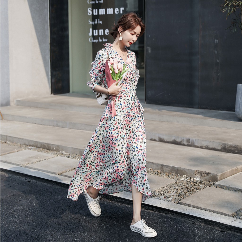 Zara Morocco full tag - Đầm Zara hoa màu sắc vạt chéo dáng dài DH10VCDG62N8