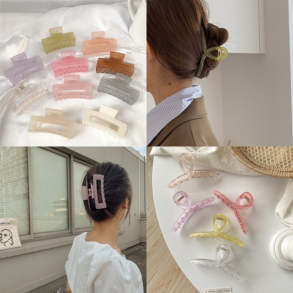 【QM】 Kẹp tóc dạng càng cua trong suốt đơn giản cho nữ Hairclips