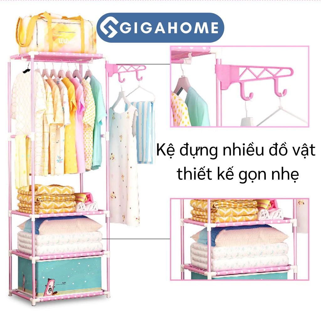 Kệ Treo Quần Áo Chữ H 4 Tầng 3 Ngăn GIGAHOME Loại Lớn Có Móc Treo Bên Cạnh 9571