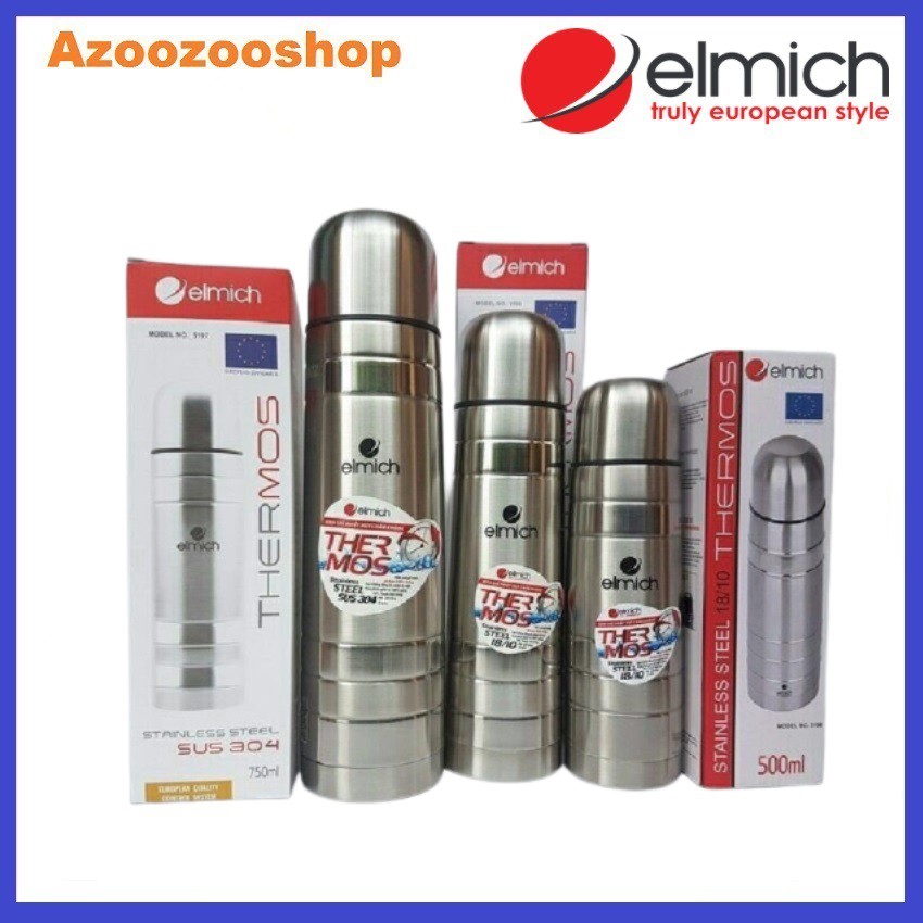 Phích giữ nhiệt Elmich INOX 304 500ml, 750ml,1000ml, màu bạc