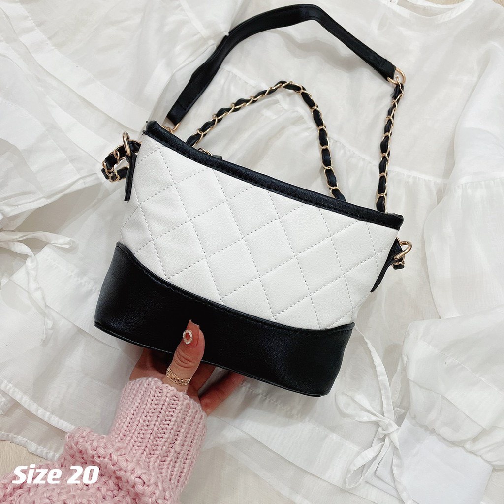 Túi nữ đeo chéo, đeo vai ngọc trinh size 20 dây luồn kết hợp dây da, xinh đẹp, dễ phối đồ