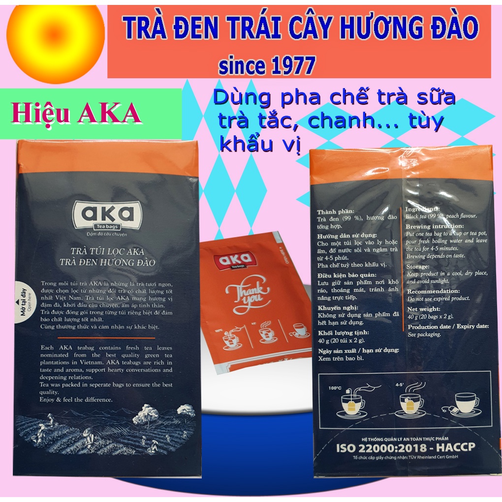 Trà Đào Túi Lọc Hiệu AKA, Hộp 20 Gói, Mỗi Gói 2g