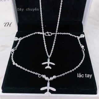 Combo dây chuyền và lắc tay mặt hình máy bay y hình - bạc 100%