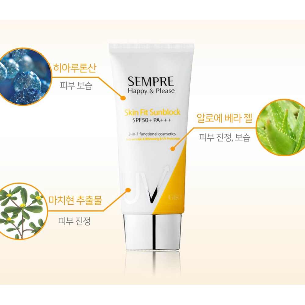 Kem Chống Nắng Geo Happy &amp; Please Skin Fit Sunblock SPF50+ PA+++ 100ml Vật Lý Kiềm Dầu Cho Mặt Và Cơ Thể