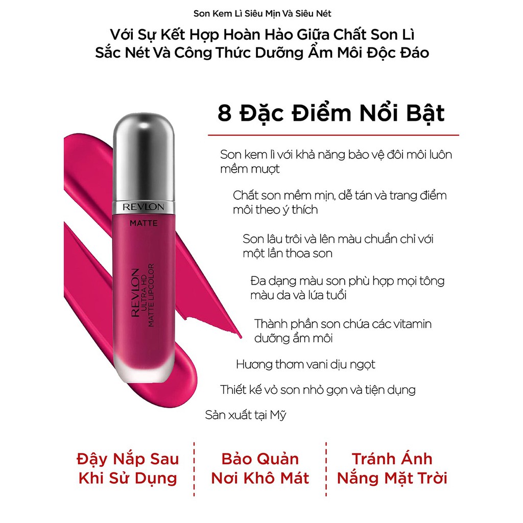 Son kem lì siêu nét Revlon Ultra HD Matte Lipcolor 5.9ml - HSD dưới 8 tháng