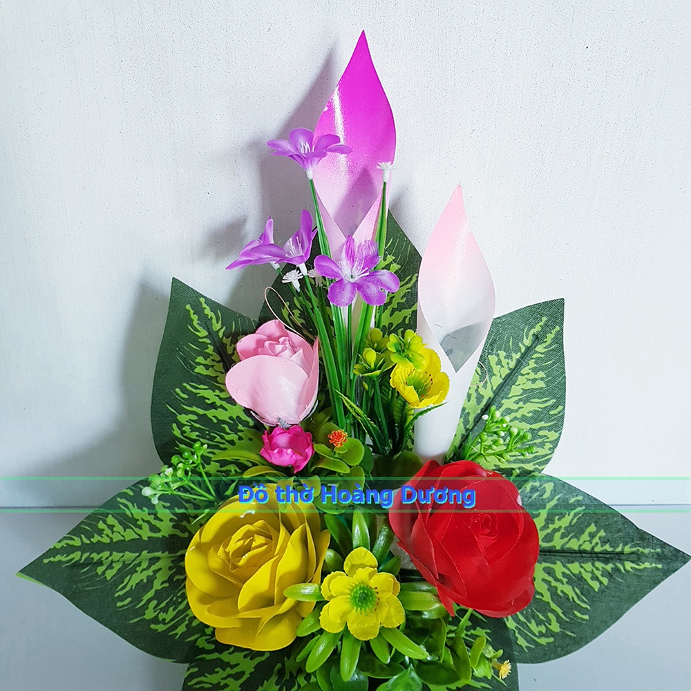 Hoa Hồng có đèn trang trí bàn thờ loại 5 bông - Đồ thờ Hoàng Dương