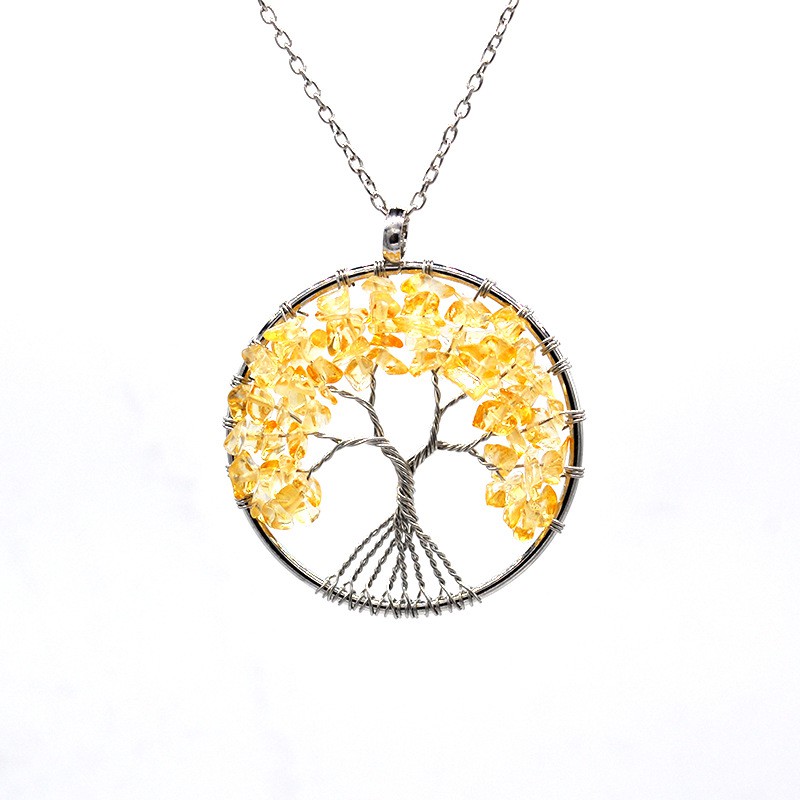 Dây Chuyền Mặt Đá Phong Thủy Thanh Tẩy Citrine Vàng Tree Three Chữa Bệnh Trang Sức