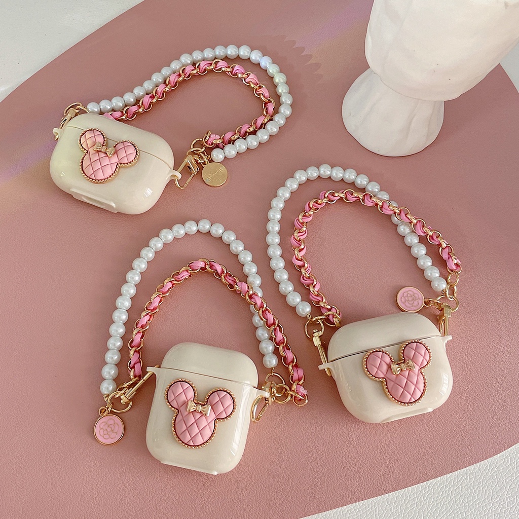 Vỏ Bảo Vệ Hộp Sạc Tai Nghe airpods 1 2 pro Bằng tpu Mềm Hình Đầu mickey Màu Trắng Hoạt Hình
