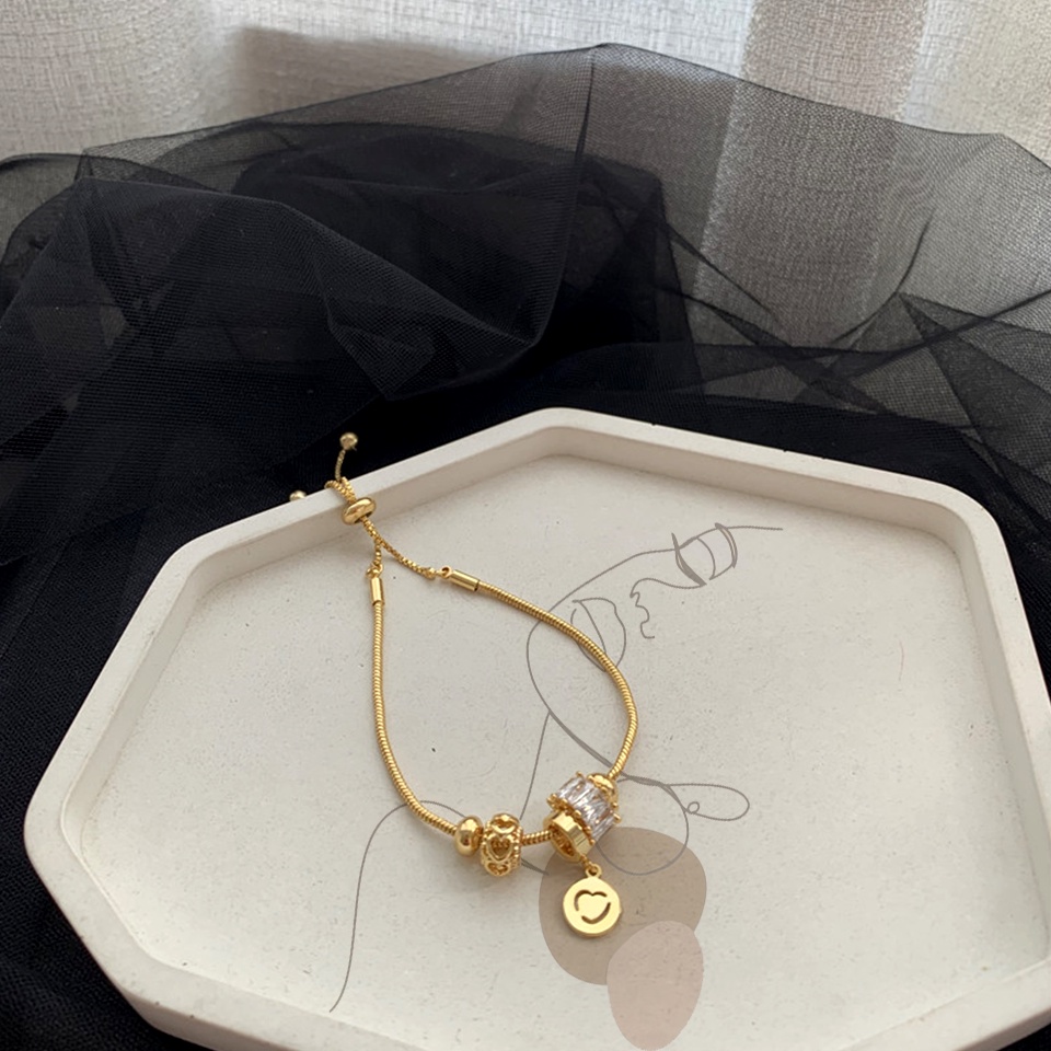 Vòng tay titan Lắc tay hạt charm đính đá hạt trai méo vintage thời trang Hàn Quốc June accessories