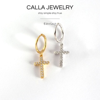 KHUYÊN TAI BẠC CALLA - Thánh giá đá l E036