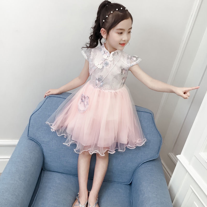 Đầm Sườn Xám Công Chúa Vải Gạc Siêu Nữ Tính Thời Trang Mùa Hè Mới Cho Bé Gái
